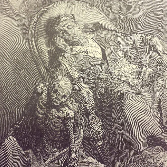 Eagerly I wished the morrow; - vainly I had sought to borrow From my books surcease of sorrow - sorrow for the lost Lenore -