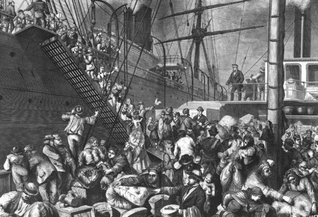 German immigrants boarding ship headed for the U.S. (Library of Congress image)