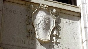 Thielmen Kerver's printer’s ‘device’ carved on Central Library