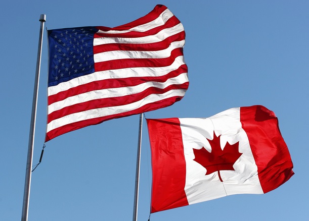 American and Canadian flags