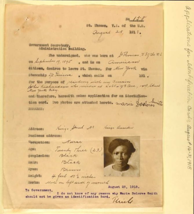 U.S. Virgin Islands Travel ID Card for Maria Dolores Smith