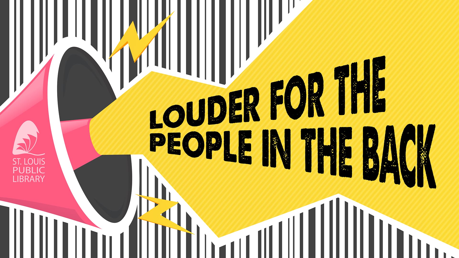 Loudspeaker with yellow text bubble and barcode. Megafon announc louder in back videos